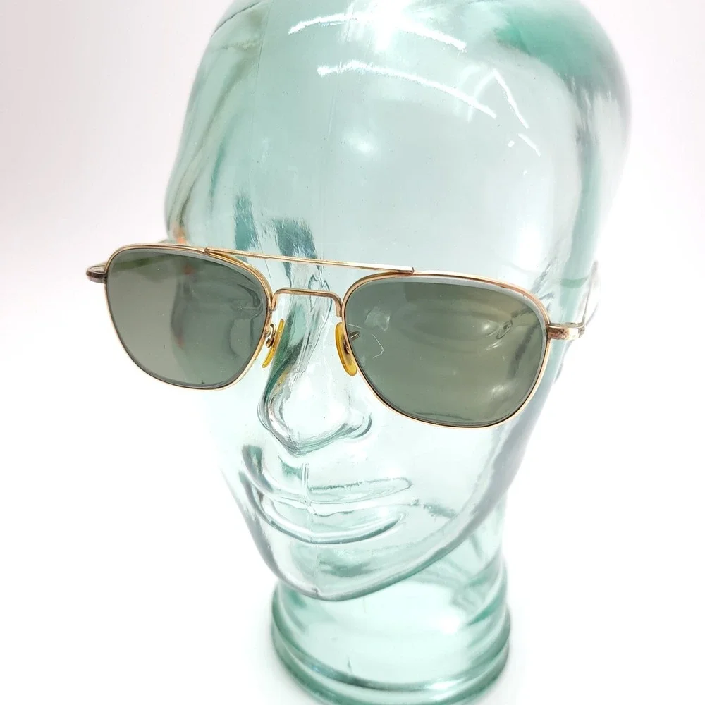 Vtg AO American Optical 12K GF 1/10 Gold‎ Aviator Sunglasses FRAMES 63mm Cable